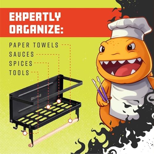 Grillzilla Grill Accessories Magnetic Grill Caddy & Organizer - Black Portable Powder-Coated Iron - BBQ Shelf & Tool Holder with Heavy Duty Magnets for Refrigerator & Oven - Foldable Design - Image 2