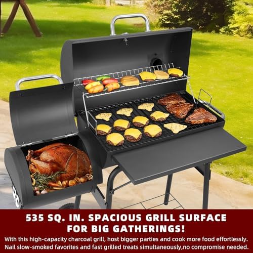 Charcoal Grill Offset Smoker 535 Sq.In.with Front Table for Outdoor BBQ - Image 2