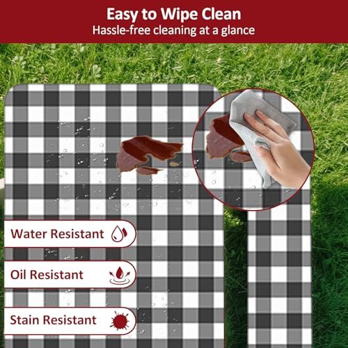 8ft 96" Picnic Table and Bench Cover, 3 Pack, Black-White Checkered - Image 5