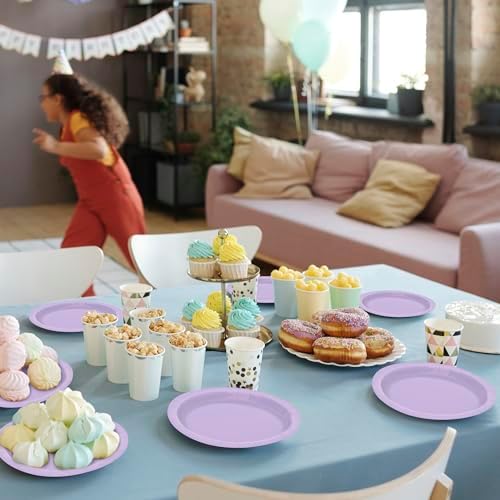 50 Pack Lavender Paper Dessert Plates 7" Round Disposable Purple Plates - Image 7