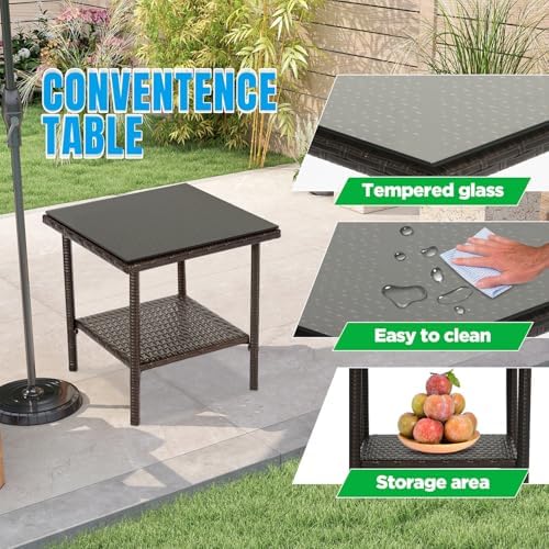FDW 3-Piece Patio Furniture Set | Brown & Red | Outdoor Wicker Furniture - Image 2