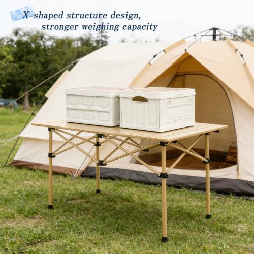 Camping Table with 4 Chairs, Portable Folding Picnic Table Set-Beige - Image 7