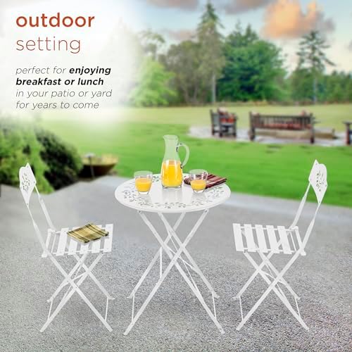 Alpine Corporation Indoor/Outdoor 3-Piece Bistro Set Folding Table and Chairs Patio Seating, White - Image 6