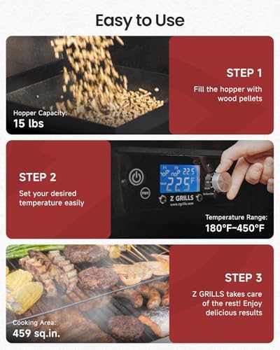Z GRILLS Wood Pellet Grill & Smoker, PID V3.0 Controller, Meat Probe, Foldable Shelf&Side Shelf, 8 in 1 Outdoor BBQ Grill Auto Temperature Control, 459 Sq in Black, 450A - Image 6