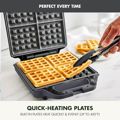 GreenPan Advanced Waffle Maker, 4-Square Belgian & Classic Waffle Maker, PFAS-Free Ceramic Nonstick, Cool-Touch Handle, Overheat Protection, Easy Clean, Graphite - Image 4