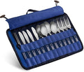 13 Piece Stainless Steel Family Cutlery Picnic Utensil Set with Travel Case for Camping | Hiking | BBQs - Includes Forks | Spoons | Knifes | Chopstick, Plus Nylon Commuter Case (Dark Blue) by Wealers