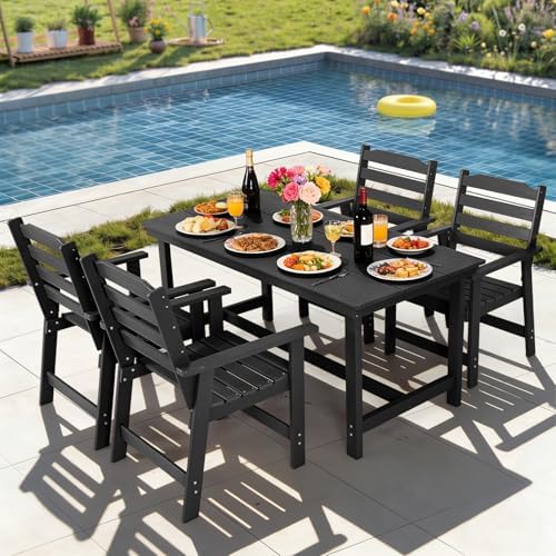FUNBERRY Outdoor Dining Set, HDPE 5 Piece Dining Table Set with Chairs by FUNBERRY
