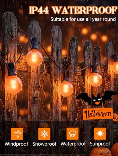 25Ft LED Outdoor Halloween Decorations Lights, 25 G40 Orange Globe Bulbs - Image 5