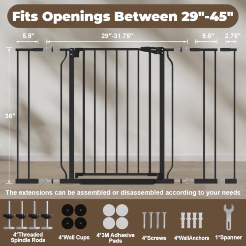 36" Extra Tall Baby Gate, 29"-45" Wide Auto Close Dog Gate Indoor - Image 6
