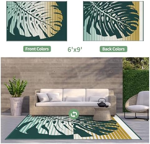GENIMO Outdoor Rug, Waterproof Plastic Rugs for Patio, 6'x9' Yellow Green - Image 2