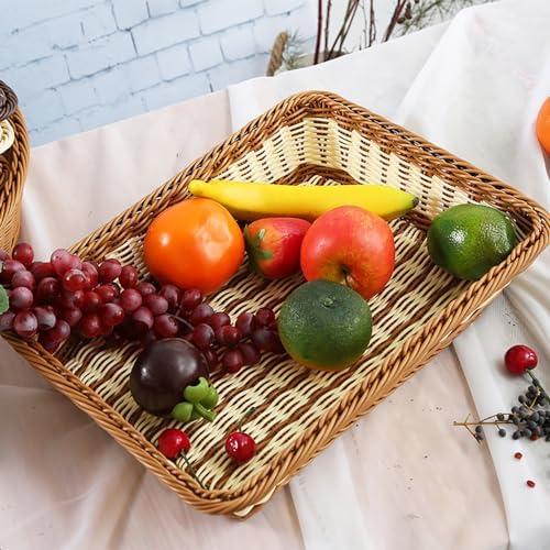 Wicker Bread Basket for Party Food, Rectangle Woven Fruit Basket, Gift Baskets Empty, Sturdy Durable Stackable Storage Baskets for Kitchen, Store, Restaurant, Party (Bicolor, M) - Image 3