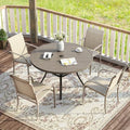 VICLLAX 5 Pieces Patio Dining Set for 4, Outdoor Furniture Set Includes 40.7" Round Patio Table and 4 Patio Stackable Chairs, Grey Wood Grain Tabletop and Sandshell Fabric by HOME