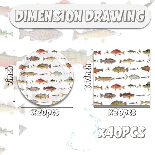 40pcs Gone Fishing Birthday Plates And Napkins Party Supplies - Fish Party Decorations Tableware, little Fisherman Fishing Birthday Baby Shower Decorations Serve 20 - Image 2