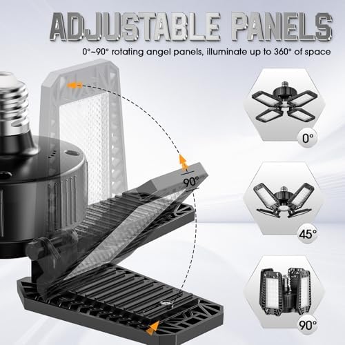 Garage Lights 4 Pack 120W, 12000LM LED Garage Lights with 4+1 Deformable Panels 6500K Screw in LED Shop Lighting for Workshop, Basement Support E26/E27 - Image 3