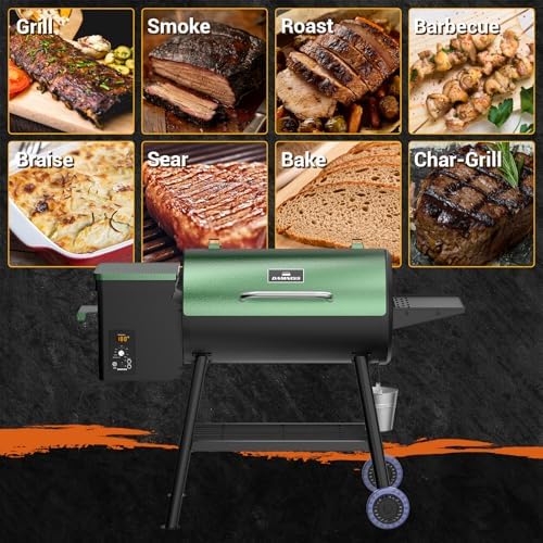 Electric Pellet Smoker Grill 565 SQ.IN Cook Area Pellet Smoker with Auto Feed & PID Controller 500°F Max Temperature 8 in 1 BBQ Grill with Meat Probe & Side Table with Hooks Perfect for Outdoor BBQ - Image 6
