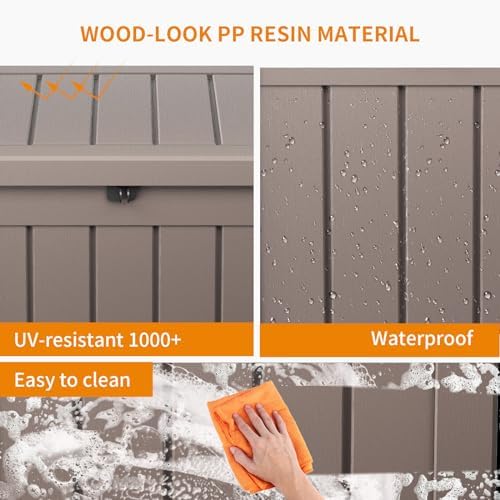 ROJIK 51 Gallon Resin Deck Box, Lockable Waterproof Weatherproof Outdoor Storage Container for Garden Tools, Cushions & Outdoor Accessories (Grey) - Image 7
