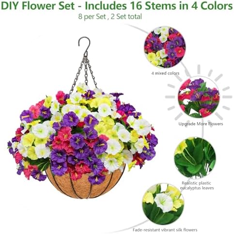 2 Set Artificial Hanging Flowers with Basket for Outdoor Decor - Image 3