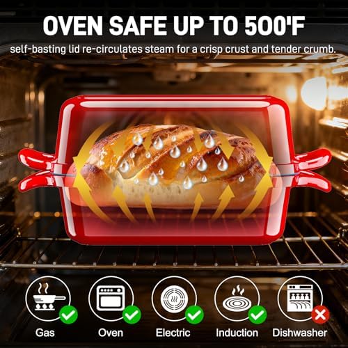 Enameled Cast Iron Dutch Oven for Sourdough Bread Baking-Red - Image 2