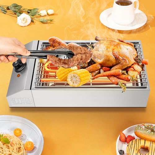 Electric Indoor Outdoor Barbecue Grill with Nonstick Griddle, Adjustable Temperature, Stainless Steel Drip Tray, Smokeless, Portable, Perfect for Party Cooking Home Commercial - Image 3