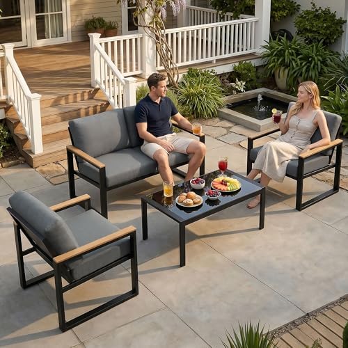 NATURAL EXPRESSIONS 4 Pieces Patio Furniture Sets, Modern Metal Patio Set - Image 6