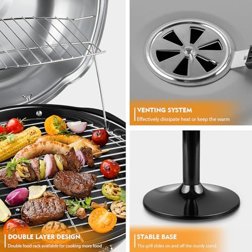 Electric Outdoor Grill Techwood 15-Serving Indoor/Outdoor Electric Grill for Indoor & Outdoor Use, Double Layer Design, Portable Removable Stand Grill, 1600W, Silver - Image 3