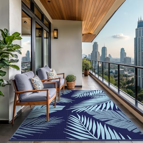 GENIMO Outdoor Rug, Waterproof Plastic Rugs for Patio, 9'x12' Blue - Image 4