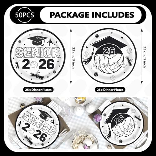 50Pcs Volleyball 2026 Graduation Heavy Duty Paper Plates 9 Inch - Image 3