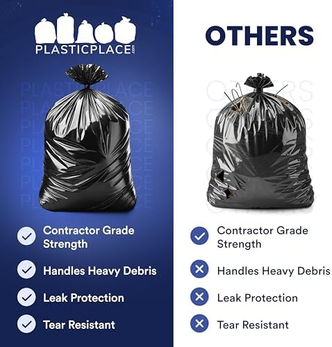 Plasticplace Contractor Trash Bags 55-60 Gallon │ 3.0 Mil │ Black Heavy Duty Garbage Bag │ 38” x 58” (32 Count) - Image 6
