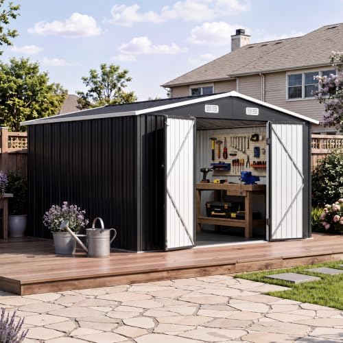 Aoxun 10x12 FT Shed Outdoor Storage Shed with Floor Black - Image 5