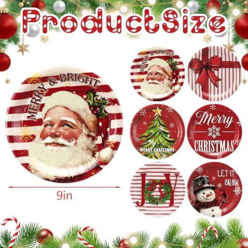 Rtteri 100 Pcs Christmas Paper Plates Disposable 9 Inch Santa Dinner Plate - Image 3