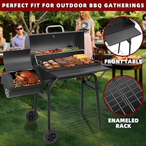 Charcoal Grill Offset Smoker 535 Sq.In.with Front Table for Outdoor BBQ - Image 7
