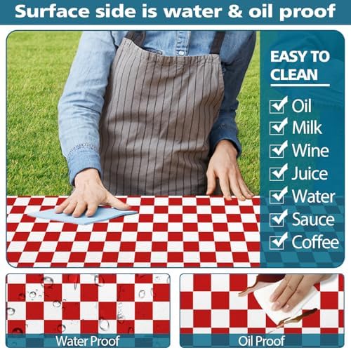 Picnic Table Cover with Bench Covers and Bag, Red and White Checkered Gingham Buffalo Plaid Camping Tablecloth Waterproof Windproof Elastic Edges Fitted Tablecloths for Outdoor Garden 3PCS 30x72 Inch - Image 5