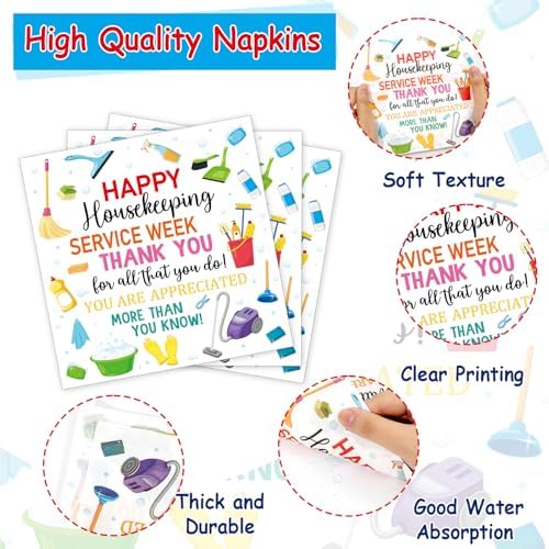 96Pcs Colorful Happy Housekeeping Week Paper Plates and Napkins We Appreciate You Disposable Tableware Thanks for All You Do Party Plate for 24 Guests Housekeepers Appreciation Party Supplies - Image 4