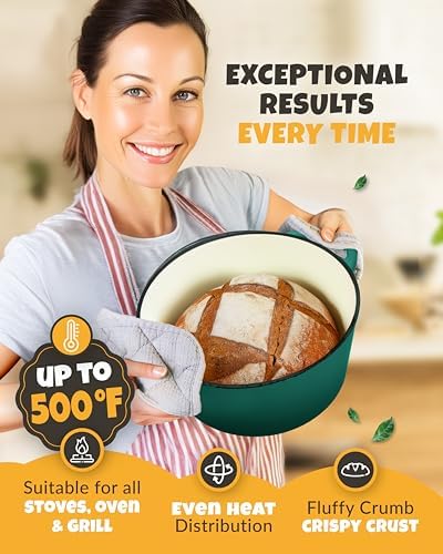CRUSTLOVE 5 QT Enameled Dutch Oven for Bread Baking with Lid & Baking Set - Image 6