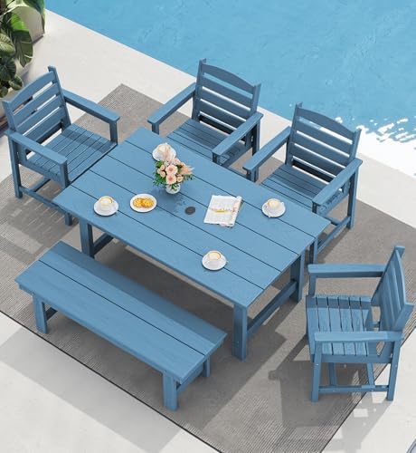 SERWALL Outdoor Dining Set, Patio Dining Set with Bench, Blue by SERWALL