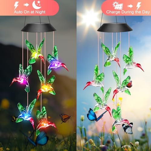 Winzwon Solar Wind Chimes, Christmas Gardening Hummingbird Gifts for Women - Image 6
