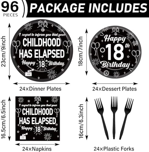 96Pcs 18th Birthday Supplies Paper Plates Napkins Forks Set - Image 2
