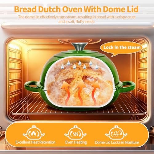 6QT Enameled Cast Iron Green Dutch Oven For Sourdough Bread Baking - Image 4