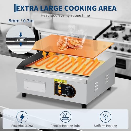 Garvee 18in Commercial Electric Flat Top Griddle Non-Stick for Breakfast Bars, Countertop Flat Top Grill with 2 Shovels and 2 Brushes for Roadside Stands, 122℉-572 ℉ Adjustable Temp - Image 2