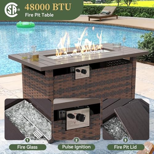 Aoxun 11 Piece Patio Furniture Set with 44" Fire Pit Table Wicker Rattan - Image 3