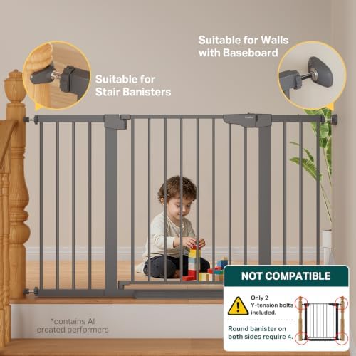 Cumbor 30-51.5 in Extra Wide Baby Gate for Stairs, Dog Gate, Cool Gray - Image 5