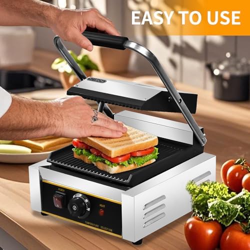Commercial Panini Press - 1800W Commercial Electric Panini Sandwich Grill w/Nonstick Coating & Adjustable Temp, Panini Grill Press w/ 9" x 9" Cooking Pan, Double-sided Heating - Image 7