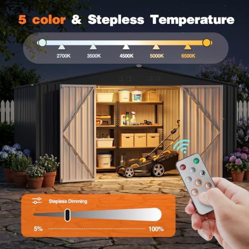 10 x 12 FT Outdoor Storage Shed, Heavy Duty Metal Shed with Lockable Double Door, 2 Magnetic Light, Sloped Roof & Vents for Garden Backyard Lawn, Dark Gray - Image 5