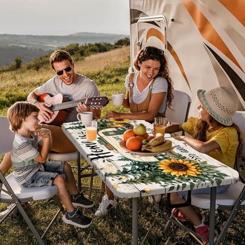 Picnic Table Cover with Bench Covers Camping Essentials Green Checkered RV Forest Sunflower Wooden Outdoor Table Covers with Elastic Waterproof Camping Tablecloth for Indoor & Outdoor 3 PCS 30x96 Inch - Image 2