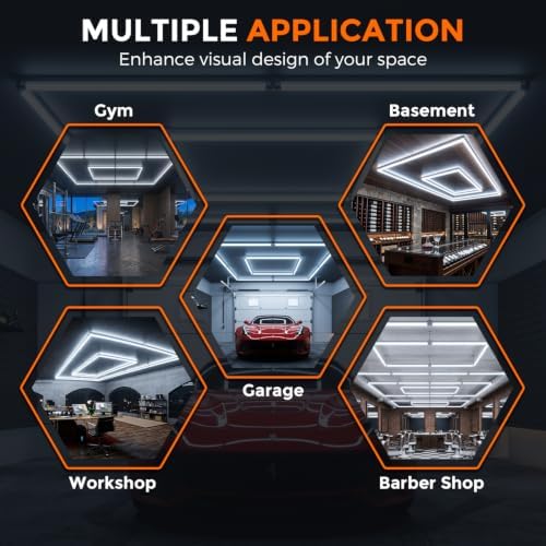 Rectangular LED Garage Lights, 6500K 54000LM Bright Hexagon Garage Lights with Boarder, Led Ceiling Lights for Garage Gym Basement Barbershop Car Detailing Workshop - Image 7