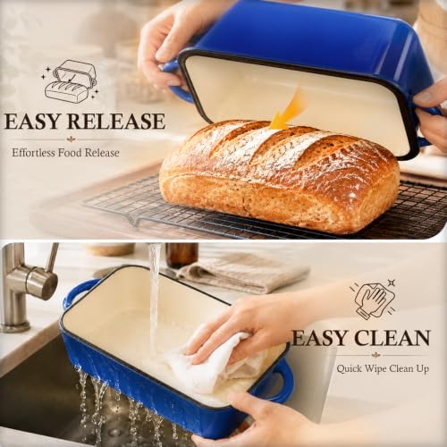 2-in-1 Enameled Cast Iron Dutch Oven for Bread Baking, Loaf Pans with Lid - Image 5