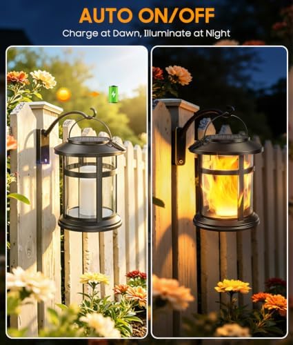 Solar Lanterns Outdoor Waterproof, 4 Pack Upgraded Flickering Flame Hanging Solar Lights, Solar Powered Decorative Lanterns for Garden Patio Porch Table Decor Gifts - Image 5