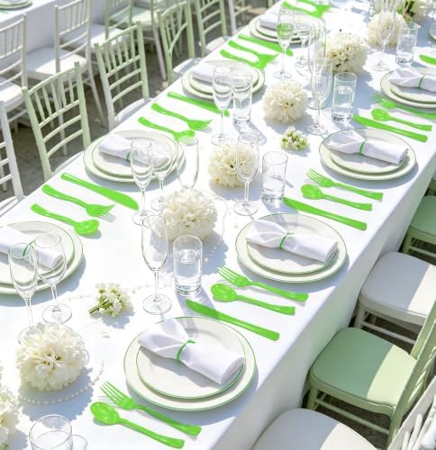HEIPINIUYE 75 Pack Lime Green Plastic Cutlery Heavy Duty Green Plastic Knives Forks and Spoons Disposable Silverware Set for 25 Guest Camping Birthday Baby Shower Wedding Party Utensils Set - Image 5