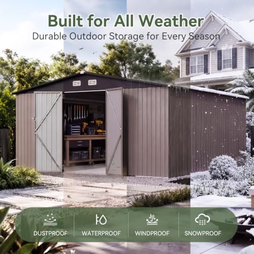 Aoxun 14x12 FT Outdoor Storage Shed with Lockable Double Doors, Brown - Image 5