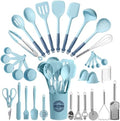 Kikcoin 43Pcs Large Kitchen Utensils Set - Silicone Cooking Utensils Set, Dishwasher Safe Spatula Set for Non-stick Cookware, 446°F Heat Resistant Kitchen Utensils Set with Holder BPA Free, Blue by Kikcoin